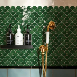 Autocollant mural écaille de poisson vert 3D mosaïque imperméable pour déco cuisine