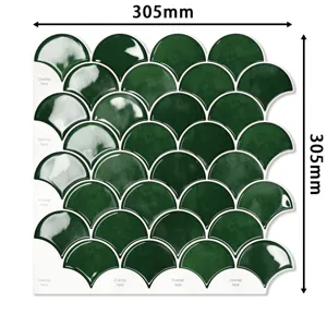 Autocollant mural 3D vert en forme d'éventail imperméable, carreau de 305mm x 305mm