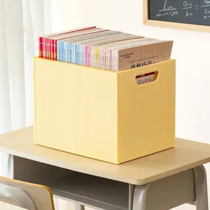 Contenitore organizer da scrivania in plastica gialla per libri scolastici di grande capacità