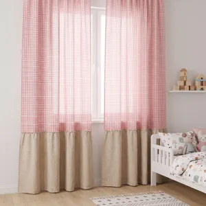 Cortinas Vichy Francesas para Estudio Dormitorio Cuadros Rosas Blancos Poliéster Algodón Semiopaco Cortinajes de Ventana con Dobladillo de Volantes Pasabarras Ojales Ganchos