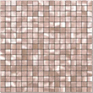 Vista macro de adhesivo de pared de mosaico metálico de oro rosa cepillado