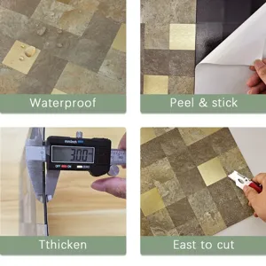 Self-adhesive marble mosaic wall tile, waterproof peel and stick kitchen bathroom decor.