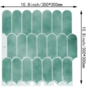Adhesivo de pared 3D impermeable escama de pescado verde autoadhesivo cocina baño 300mm