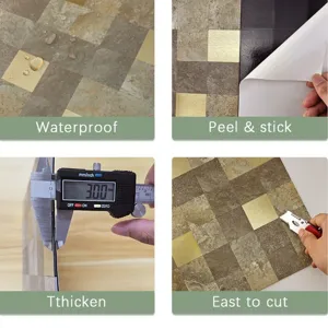 Self-adhesive mosaic wall tile sticker, waterproof and peel-and-stick material detail view.