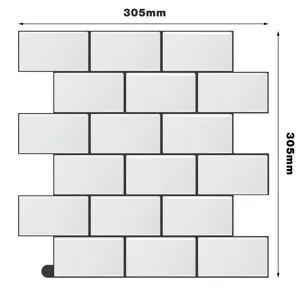 White 3D self-adhesive subway tile wall sticker waterproof epoxy kitchen backsplash 305mm