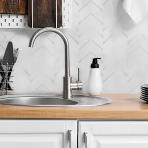Adhesivo de pared mosaico metal 3D, azulejo autoadhesivo para salpicadero cocina.