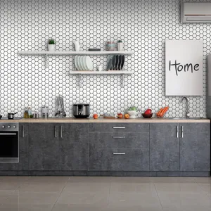 White hexagonal 3D self-adhesive tile stickers for kitchen backsplash wall decoration