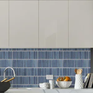 Blue modern kitchen backsplash wallpaper peel and stick wall tile sticker detail view