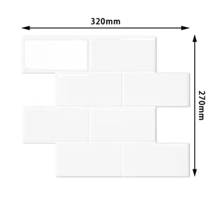 Thick 2.2mm self-adhesive white subway tile wall sticker for home DIY, 320x270mm size