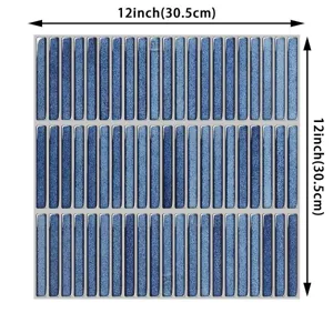 Blue peel and stick mosaic wall tile sticker for modern kitchen splashback decor 12x12 inches