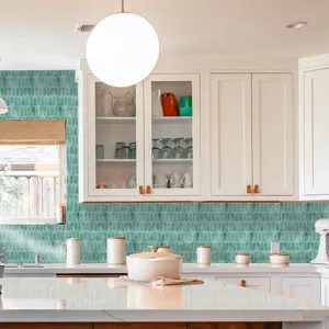 Papel Pintado Escama de Pez Verde Adhesivo Impermeable Azulejo de Pared para Cocina y Baño Decor