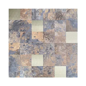 Self-adhesive mosaic wall sticker tile, metallic and stone texture design for interior home decor.