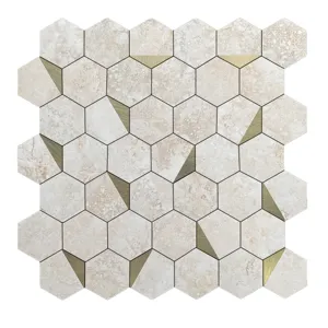Self-adhesive hexagon marble mosaic wall sticker gold geometric kitchen bathroom tile decor