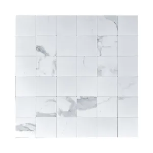 Square marble mosaic wall tile sticker, self-adhesive waterproof PVC panel for home decor.