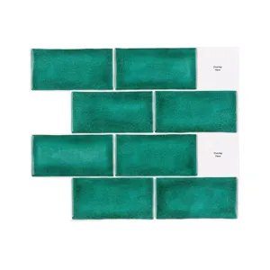 3D Green Brick Wall Sticker Waterproof Self-Adhesive Epoxy Resin Wallpaper For Kitchen Bathroom Backsplash Decor Home Improvement