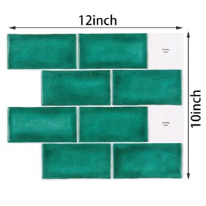 3D peel and stick green subway tile wall sticker waterproof self adhesive backsplash 12x10 inch