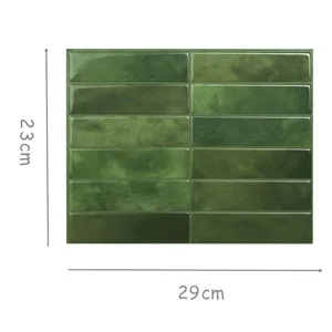 Green 3D embossed self-adhesive tile stickers for kitchen backsplash, 23x29cm size.