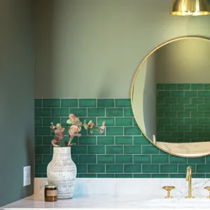 3D green brick wall sticker waterproof self-adhesive wallpaper for bathroom home decor main view