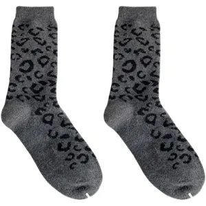 Damen Grau Leopard Print Winter Warme Wolle Socken Retro Dicke Socken Hoch Warm Neu