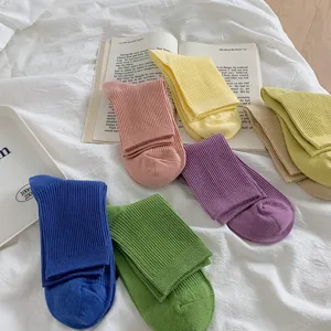 Women solid color mid-tube cotton socks candy casual cute fashion comfortable hosiery