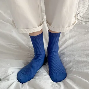 Solid color mid-tube socks for women, pure cotton casual daily wear fashion hosiery.