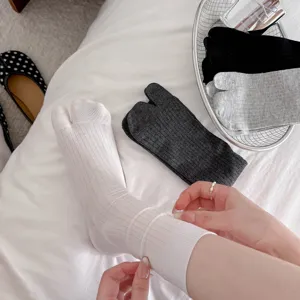 Women solid color split toe mid tube socks spring summer casual daily wear comfortable soft