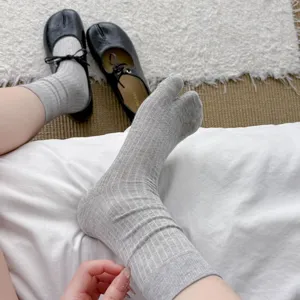 Women split toe mid calf socks solid color casual socks for tabi shoes comfortable daily wear