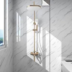 Close-up detail of white marble pattern waterproof self-adhesive wall sticker for bathroom