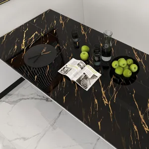 Close-up of glossy black marble pattern furniture renovation sticker on the tabletop