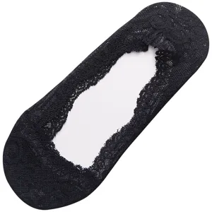 Women summer ultra-thin lace invisible boat socks anti-slip black low cut liner socks