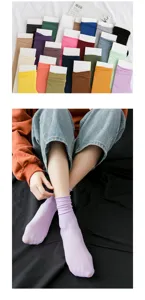 Close-up detail of candy-colored velvet slouch socks for women in soft lavender shade
