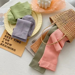 Assorted set of women's soft cotton mid-calf slouch socks in beautiful pastel shades