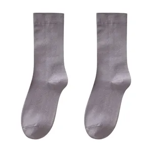 Plain purple-grey cotton mid-calf socks for women in simple minimalist style