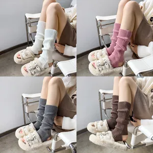 Women Winter Warm Solid Color Thick Knit Over The Knee Leg Warmers JK College Style Y2K Slouch Socks Fashion Hosiery