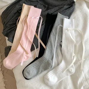 Süße japanische Lolita Schleife lange Socken Set, modische Kniestrümpfe für Damen.