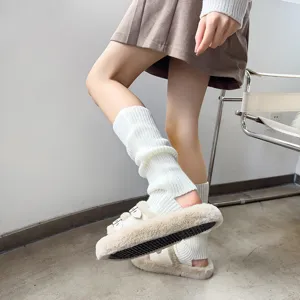 Winter warm chunky knit leg warmers and cozy plush slippers set, Y2K JK style cute socks.