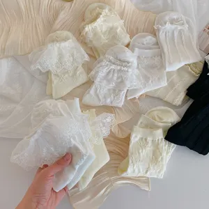 Cute Japanese Lolita lace ruffle socks women sweet white aesthetic mid tube hosiery