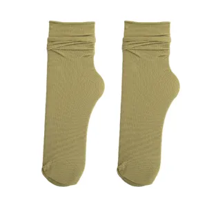 Soft olive green ribbed slouchy mid-calf socks for women in thin breathable fabric