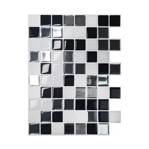 Adesivo murale a mosaico epossidico 3D in bianco e nero, decorazione cucina fai da te.