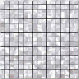 Primer plano detallado de pegatinas de mosaico de metal plateado cepillado para pared
