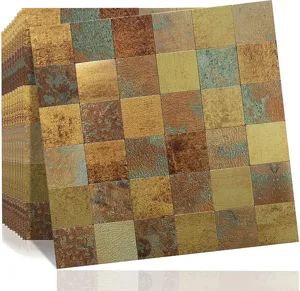 Vista detallada que muestra la textura metálica de los azulejos de mosaico 3D adhesivos