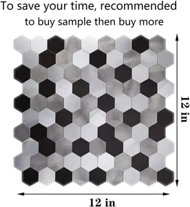 Pegatina de pared de mosaico de metal cepillado hexagonal 12x12 pulgadas detalle