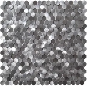 Detalle de textura de mosaico hexagonal de metal cepillado 3D autoadhesivo para pared