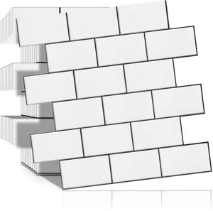 Vista detallada de varias hojas de azulejos 3D blancos tipo metro para paredes