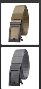 Close-up detail showing the thick woven nylon texture of khaki and grey tactical belts