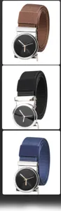 Vista detallada de cinturones de nailon para hombre con hebillas de esfera de reloj