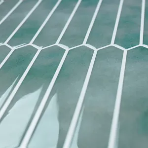 Emerald green picket wall tile detail shot, waterproof self adhesive backsplash decor.