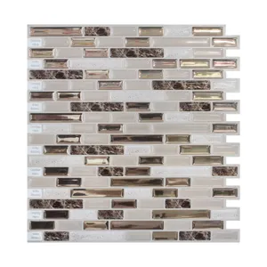 Adesivo Murale 3D Mosaico Oro Impermeabile Oleorepellente Autoadesivo PET Piastrella Decalcomania Per Cucina Bagno Casa