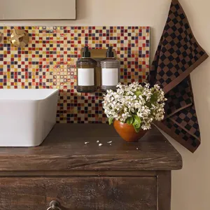 Colorful self-adhesive 3D epoxy mosaic wall tiles for bathroom and kitchen decor.