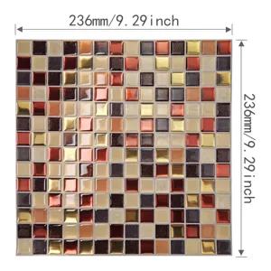 Self-adhesive epoxy mosaic wall sticker with mixed glossy tiles, 236mm x 236mm size